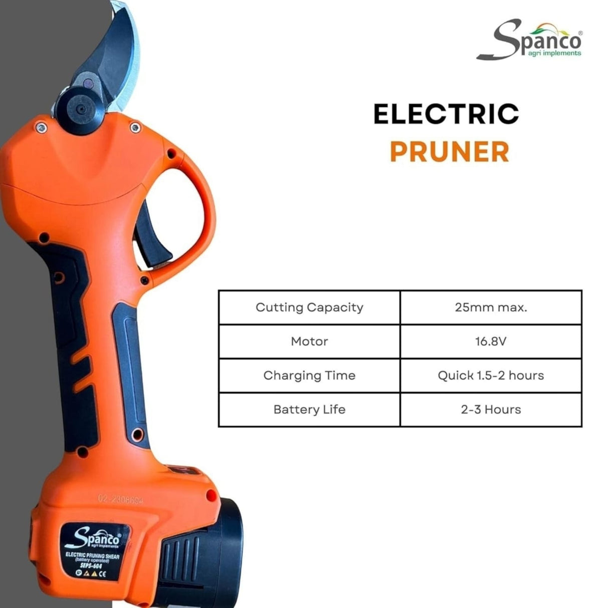 SPANCO Electric Pruning Shear (SEPS-604) - Plug in Battery, 16.8V Power, 25mm Cutting, Fast Charge (1.5-2 HR), Long Battery Life (2-3 HR), Electric Branch Cutter