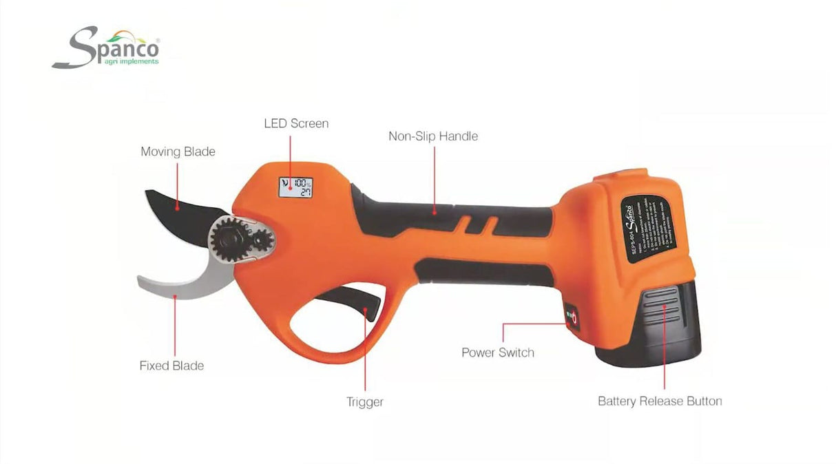 SPANCO Electric Pruning Shear (SEPS-604) - Plug in Battery, 16.8V Power, 25mm Cutting, Fast Charge (1.5-2 HR), Long Battery Life (2-3 HR), Electric Branch Cutter